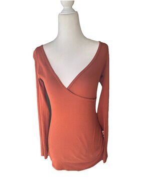 Michael Stars Burnt Orange Shirt Women OS Fits Most Black Top Long Sleeve